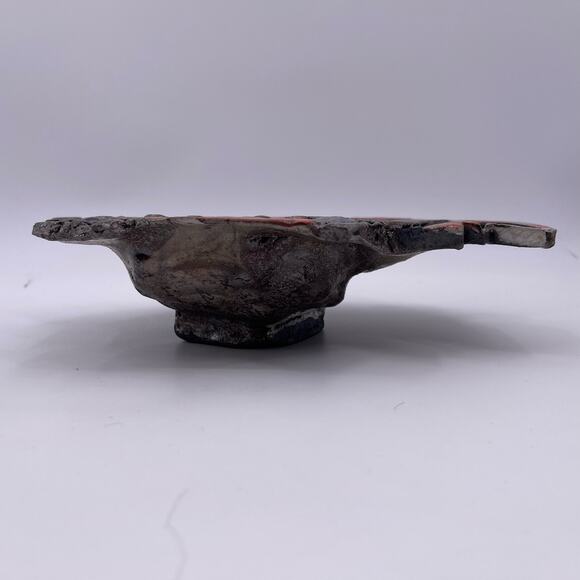 Unique Decorative Bowl Handmade Mixed Media Art Dish Tray Multicolor Orange Gray - Picture 15 of 16